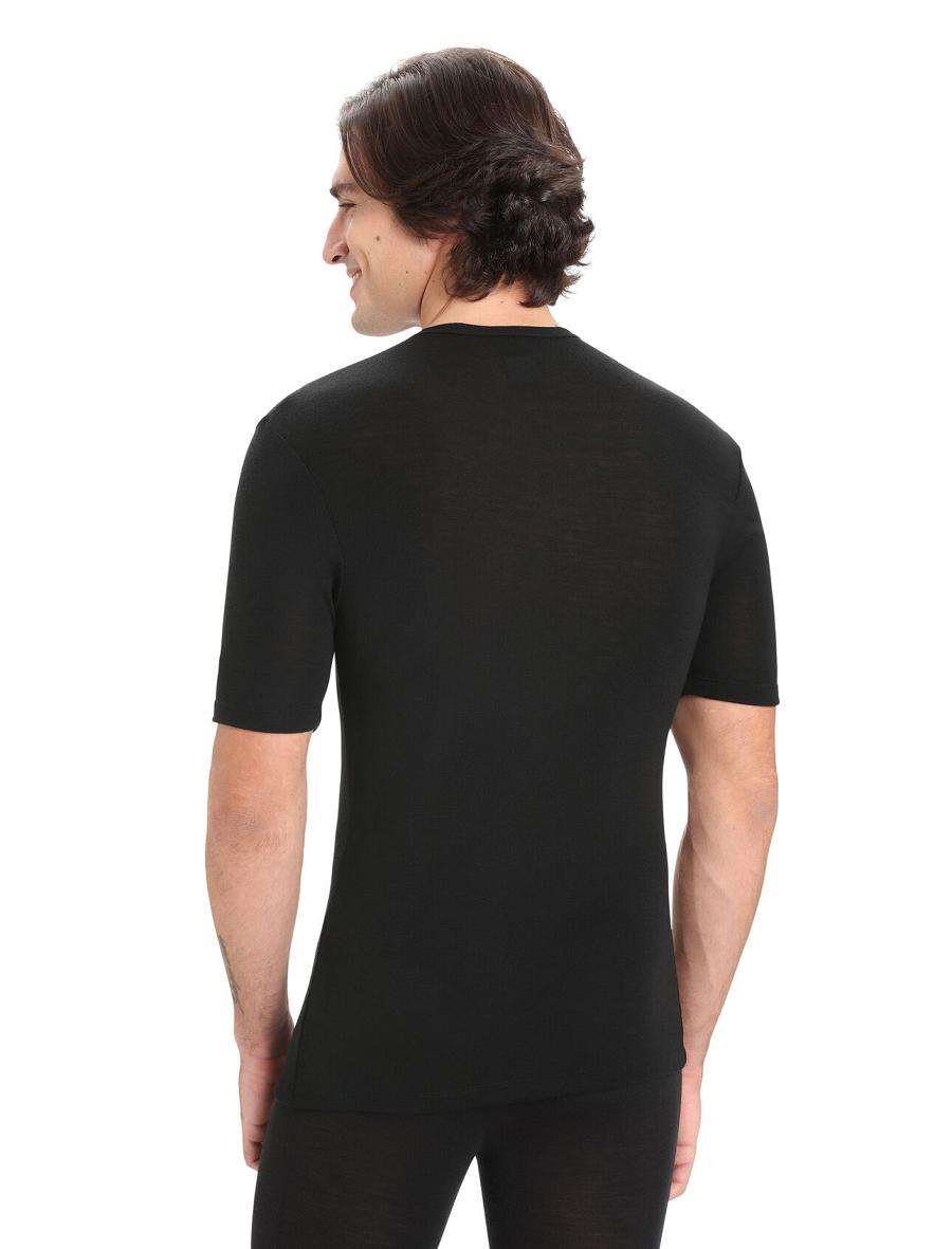 Men's Icebreaker Merino 175 Everyday Short Sleeve Crewe Thermal Top Base Layers Black | CA 1569UZGT